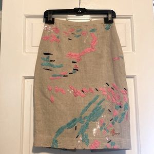 Tan pencil skirt with beautiful beading.